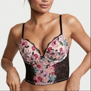 VICTORIA'S SECRET Women's Wired Padded Floral‎ Lace Bustier Push Up Bra 32C NEW